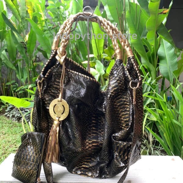 Black and Gold With Gold Handles Hobo Bag