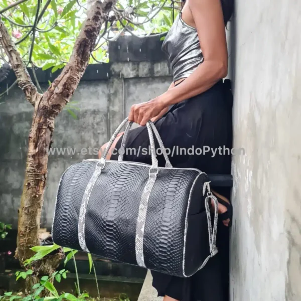 Indopython Black And White Snakeskin Travel Bag