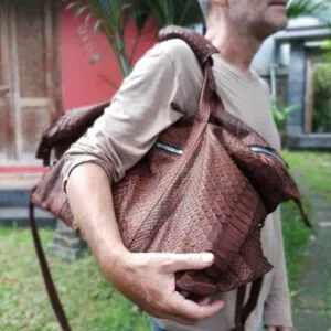 Brown snake leather travel bag from Indo Python Store