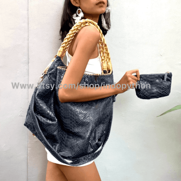 Indopython blue and gold hobo bag