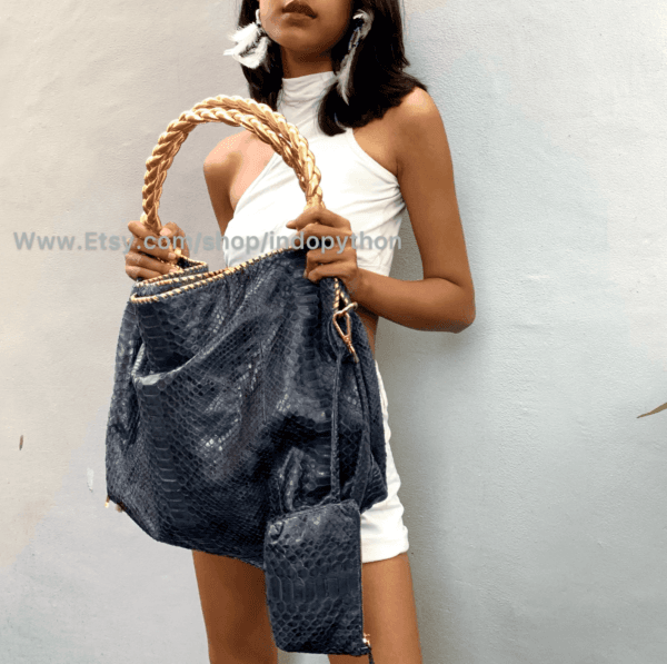 Indopython blue and gold hobo bag