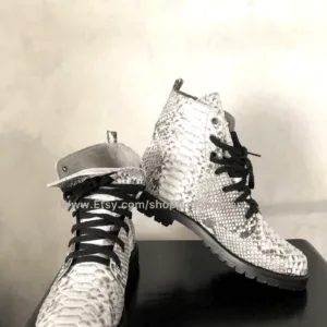 Indopython Black and White Snake Skin Boots