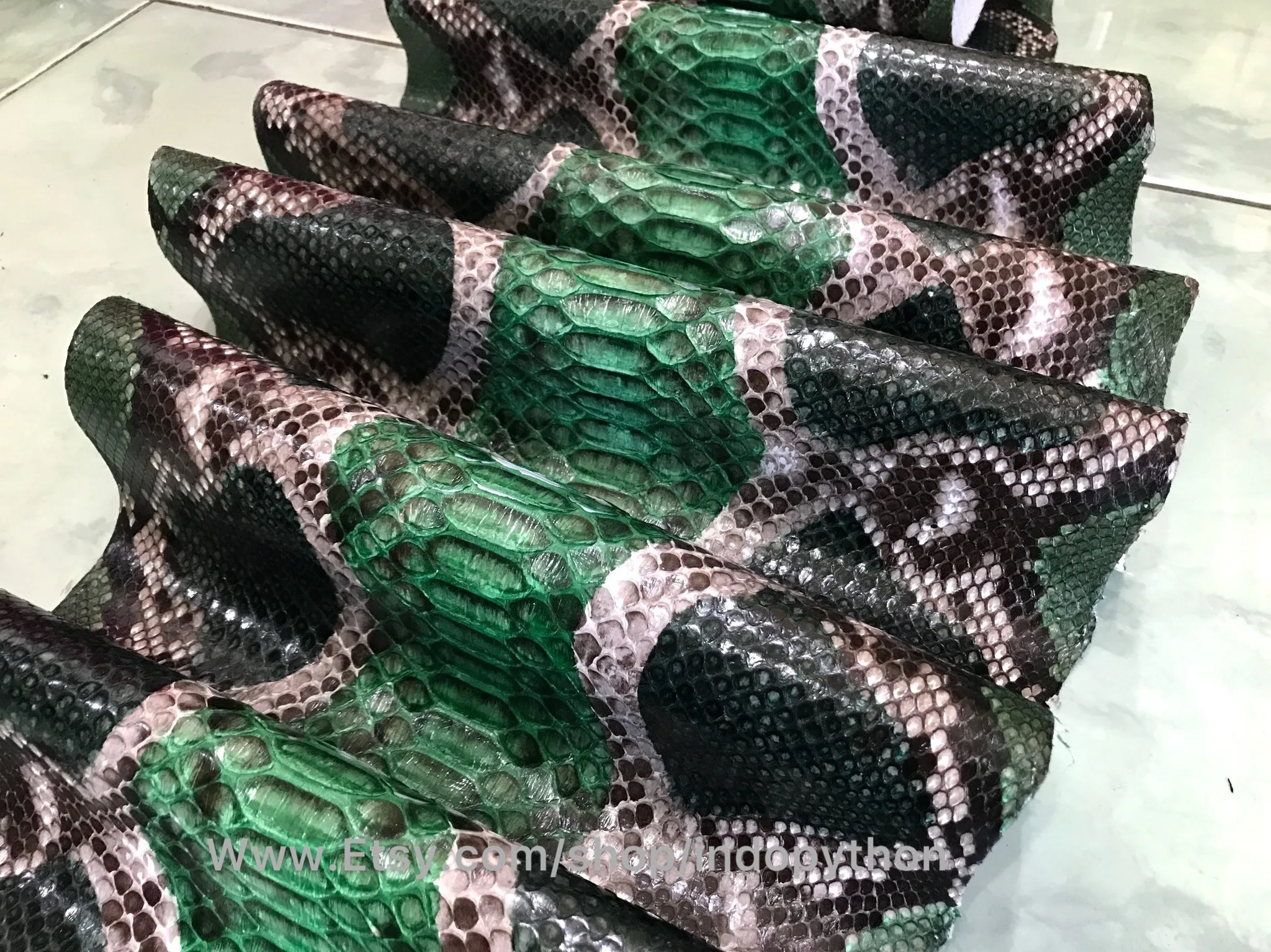 Green Multicolor Python Leather