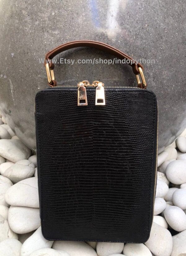 Black Lizard Leather Handbag