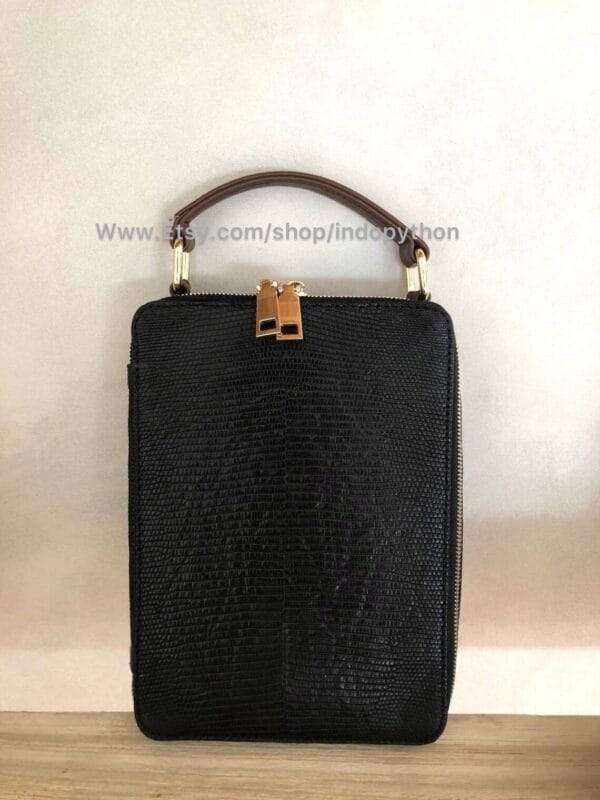 Black Lizard Leather Handbag