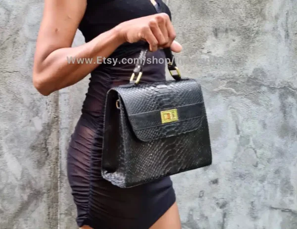 Black Python Medium Bag