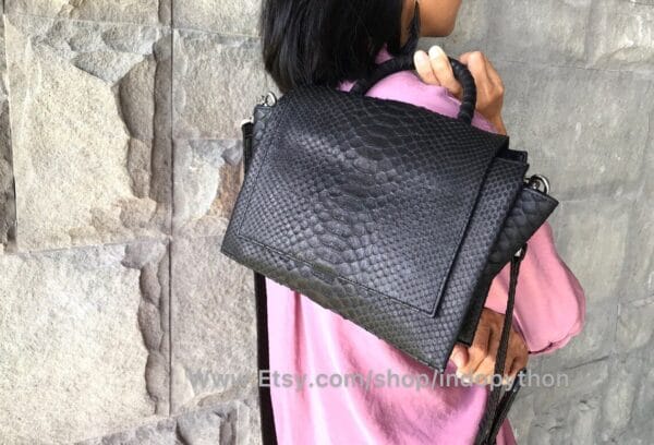 Black Snakeskin Handbag from Indo Python Store