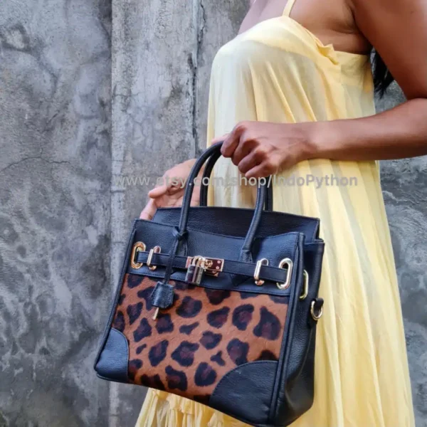 Brown And Black Leather Handbag