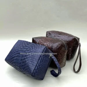 Python Leather Cosmetic Pouch Zip Top