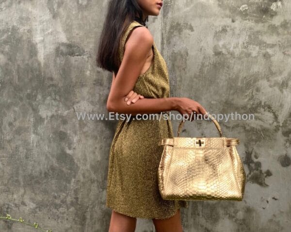 Radiant Gold Python Handbag