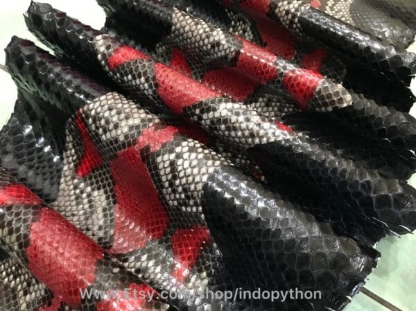 Black and red python leather