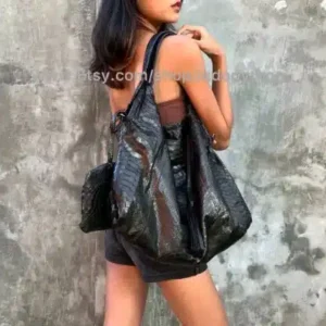 Black snakeskin hobo bag from Indo Python Store