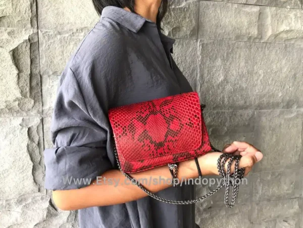 Red metal chain bag from Indo Python Store