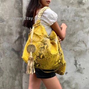 Yellow with gold handles hobo bag from Indo Python Store