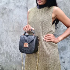 Black Gold Chain Shoulder Bag from Indo Python Store