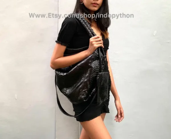 Black Python Bag Hobo - Image 4