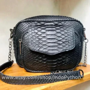 Black Medium Python Bag