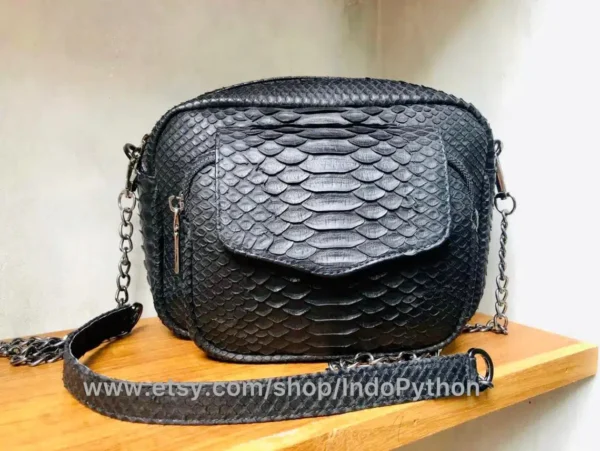 Black Medium Python Bag