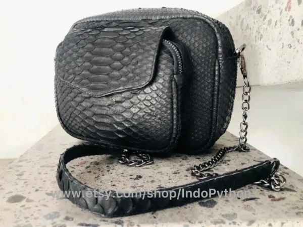 Black Medium Python Bag