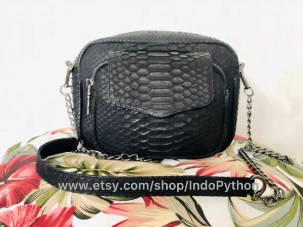 Black Medium Python Bag