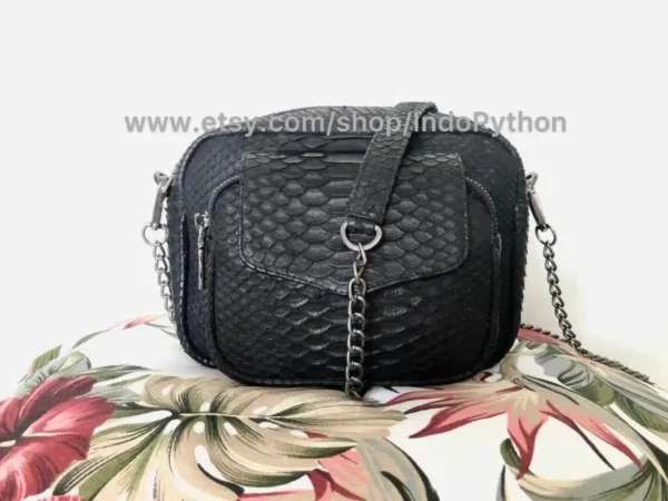 Black Medium Python Bag