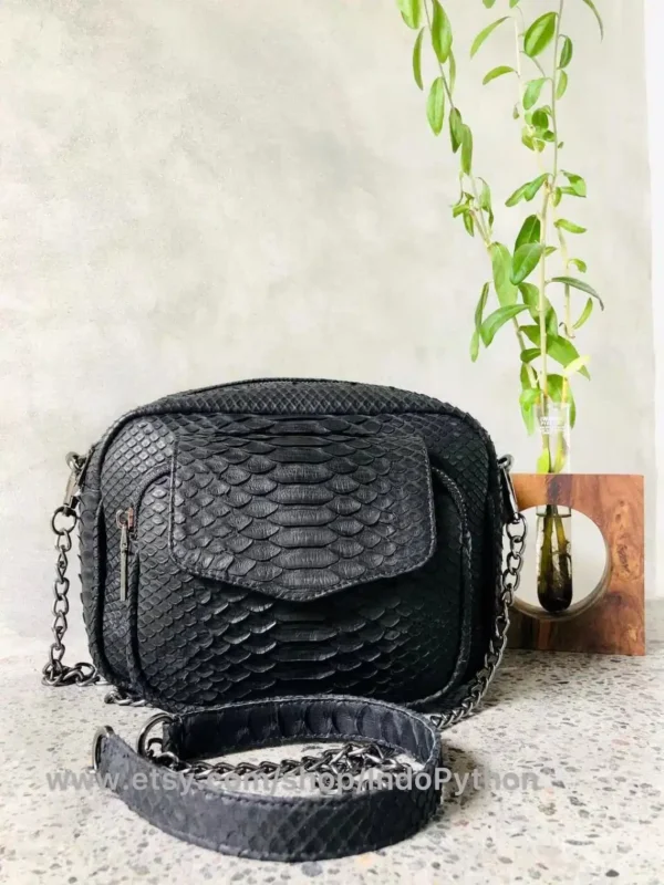 Black Medium Python Bag