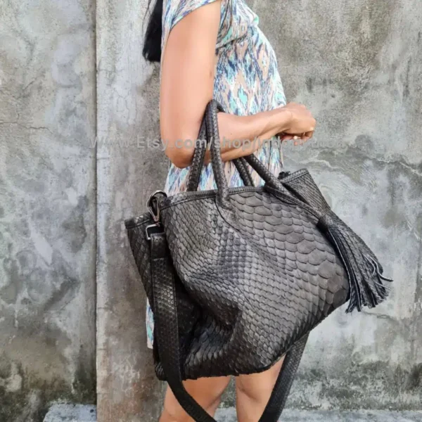 Black Python Tote Bag