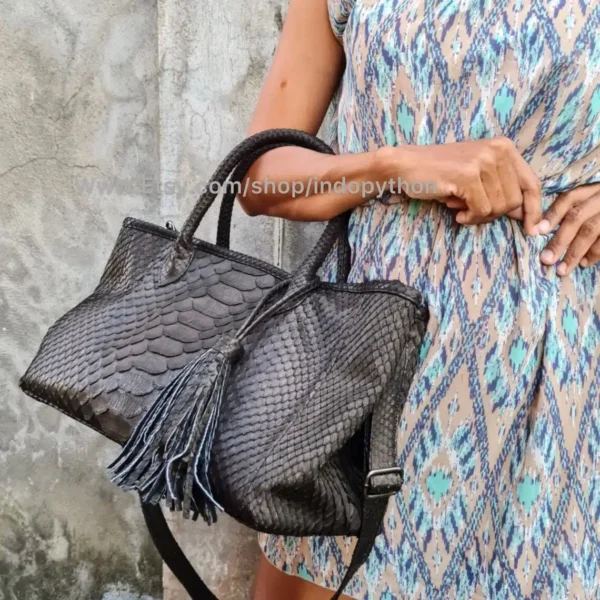 Black Python Tote Bag