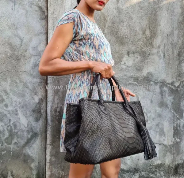 Black Python Tote Bag