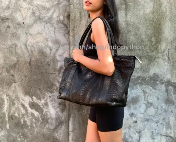 Black Tote Python Bag