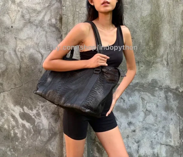 Black Tote Python Bag