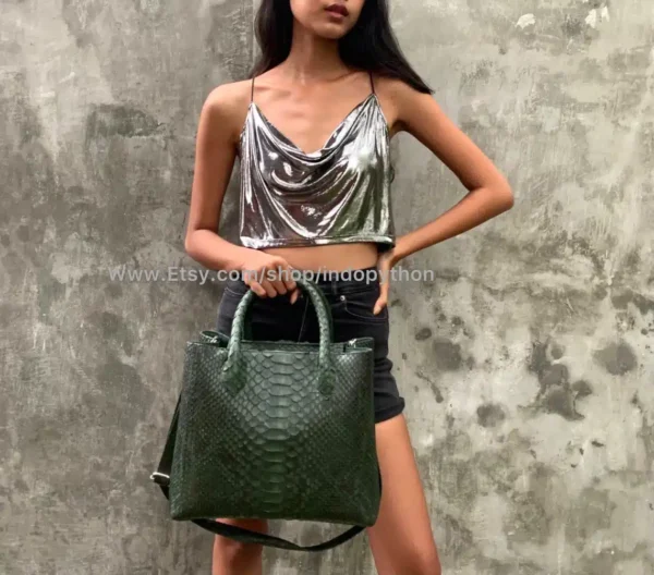 Green Tote Python Bag