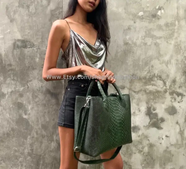 Green Tote Python Bag