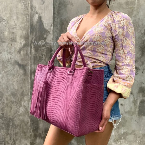 Pink Python Leather Handbag