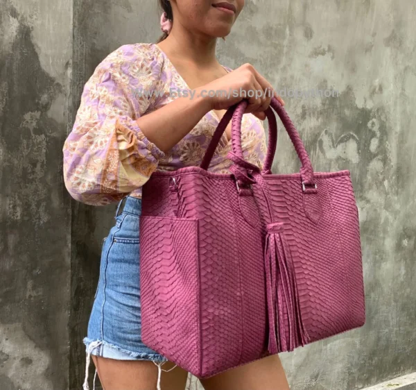 Pink Python Leather Handbag