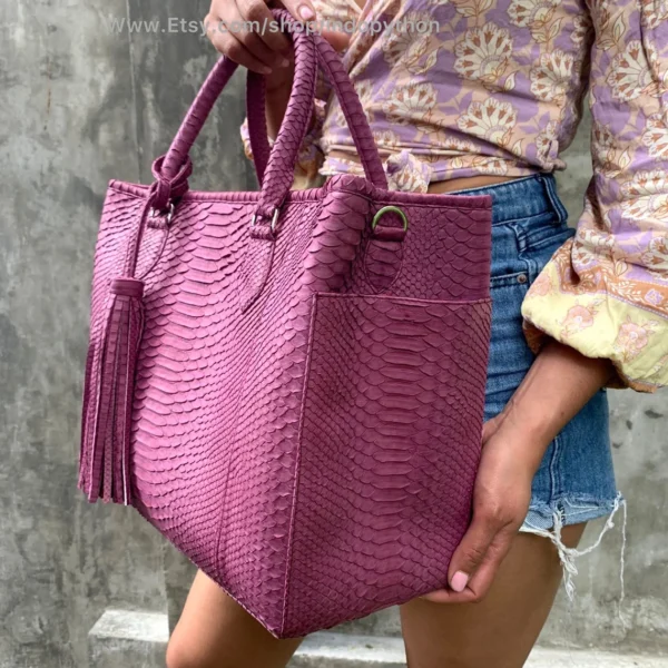 Pink Python Leather Handbag