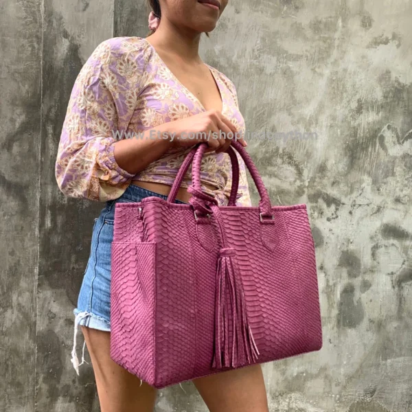 Pink Python Leather Handbag