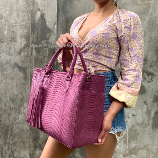 Pink Python Leather Handbag