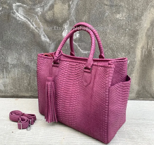 Pink Python Leather Handbag