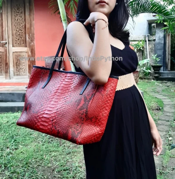 Red And Black Python Shopper Bag