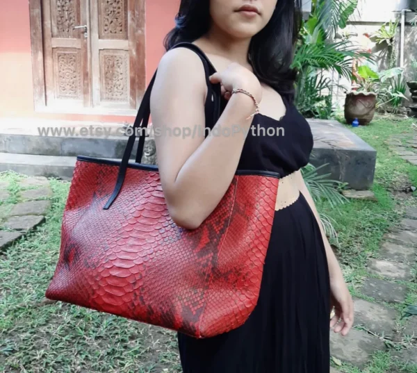 Red And Black Python Shopper Bag