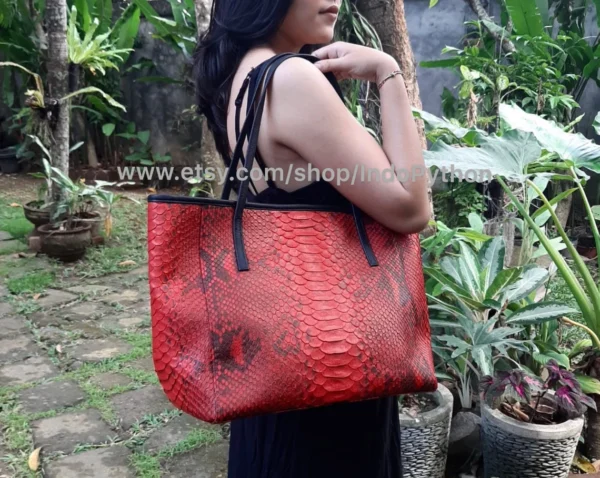 Red And Black Python Shopper Bag