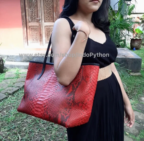 Red And Black Python Shopper Bag