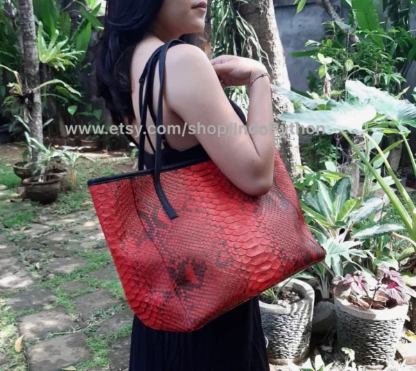 Red And Black Python Shopper Bag