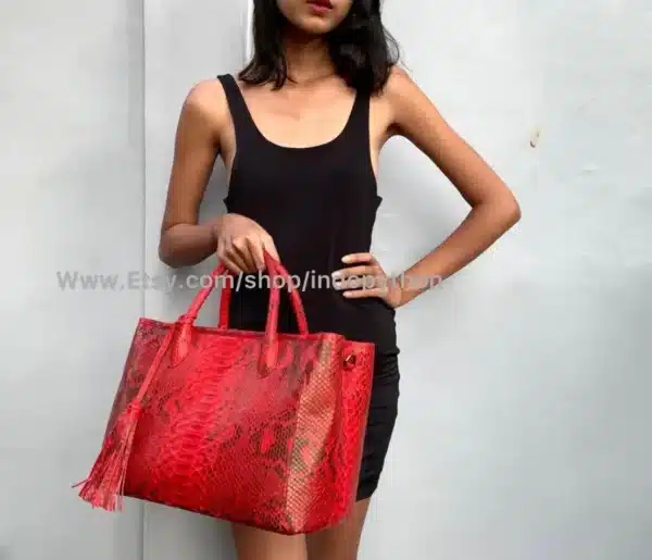 Red Tote Python Bag