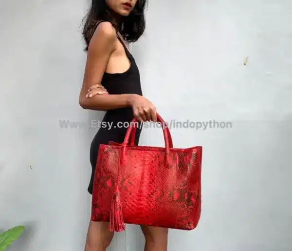 Red Tote Python Bag