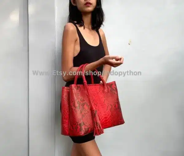 Red Tote Python Bag