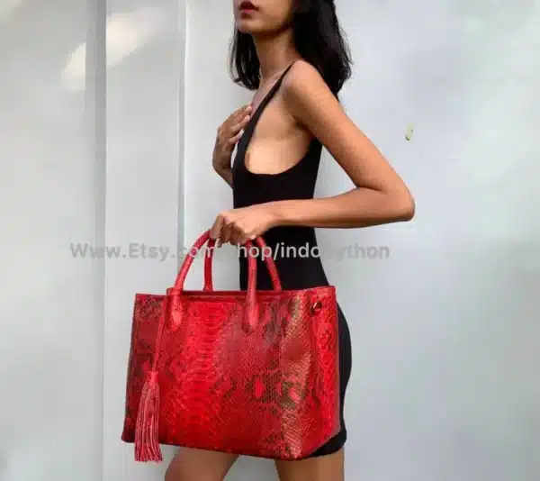 Red Tote Python Bag