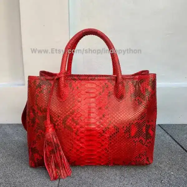 Red Tote Python Bag