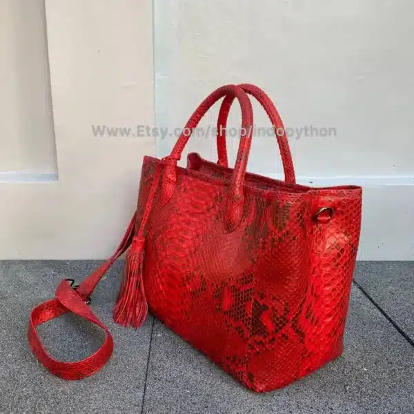 Red Tote Python Bag